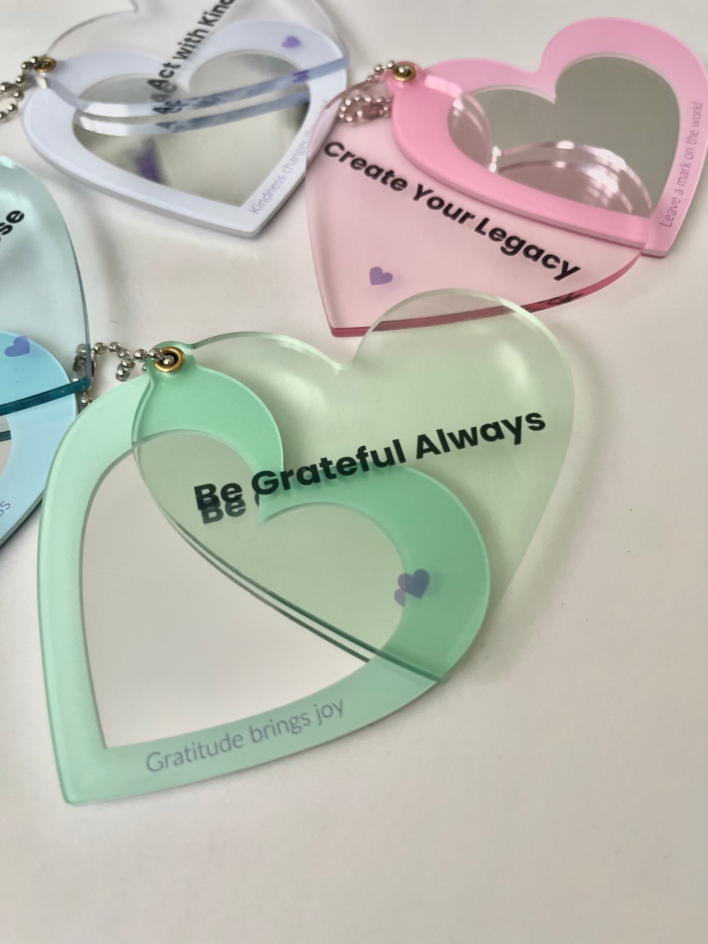 Green Heartfelt Mirror  Keychain Be Grateful always