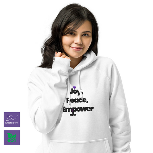 Joy, Unisex eco raglan hoodie